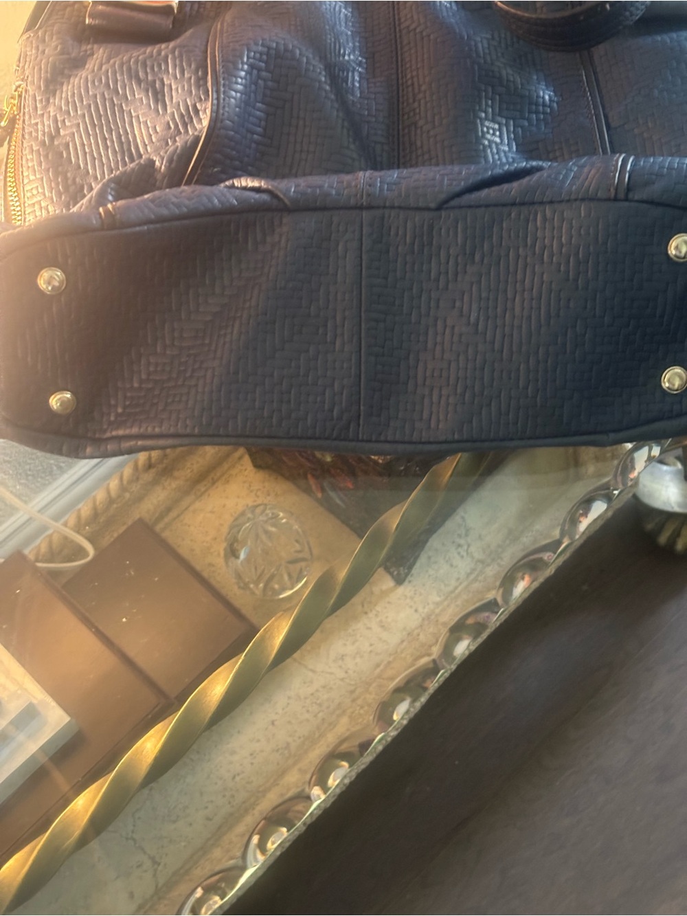 b. makowsky Navy Leather Shoulder Bag with Gold Hardware - Picture 10 of 10